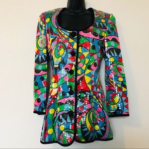 🔥 Vintage Silk Sequin Multicolor Dress 🔥  / Jacket Size 8